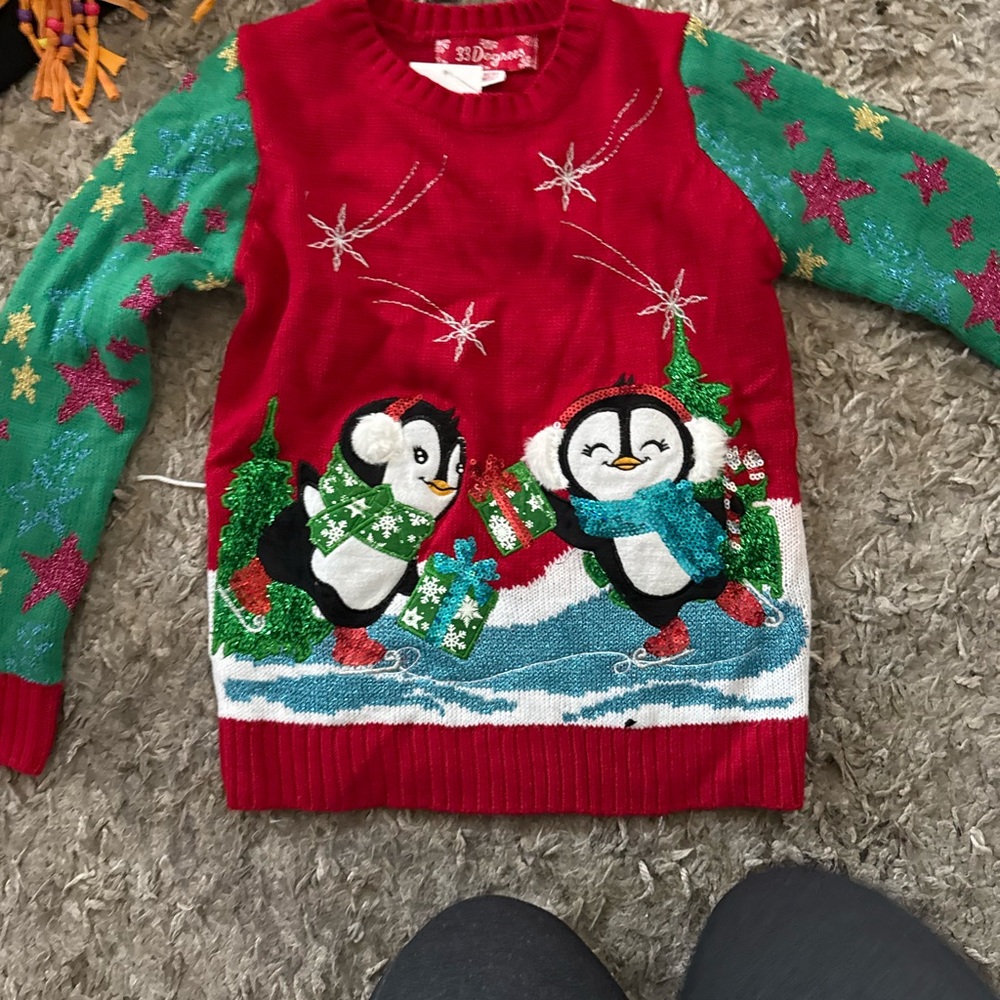 Red and Green Penguin Christmas Sweater